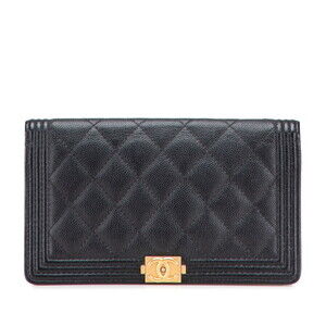 CHANEL Authentic Black Caviar Leather Wallet